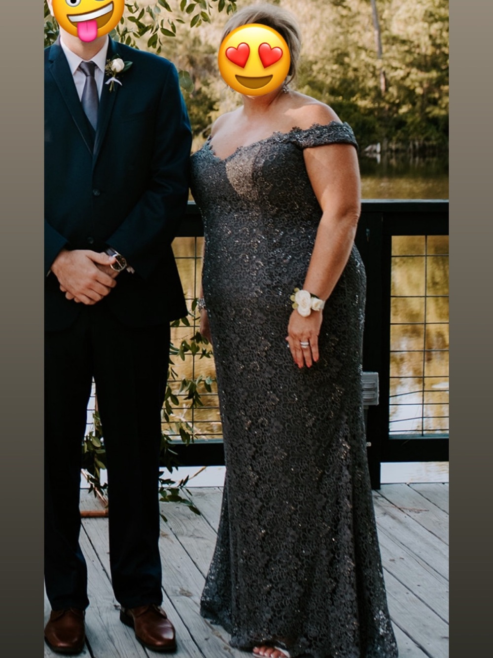 Formal Off-Shoulder Sequin Lace Evening Gown in Charcoal Gray